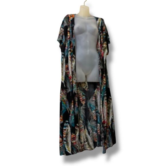 Umgee long duster kimono lightweight in a feather print - Picture 3 of 5